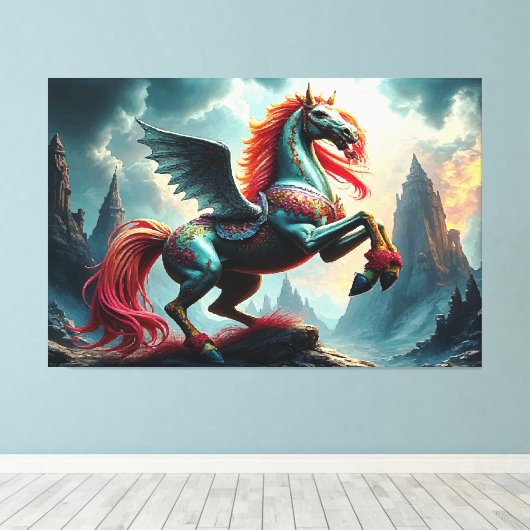 BLAUW PAARD CANVAS AFDRUK (Insitu (Houten vloer))