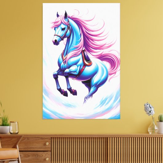 BLAUW PAARD CANVAS AFDRUK (Insitu (Woonkamer))