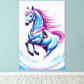 BLAUW PAARD CANVAS AFDRUK (Insitu (Houten vloer))