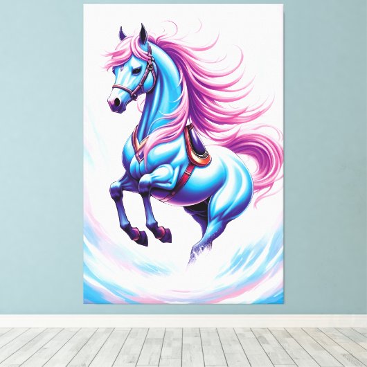 BLAUW PAARD CANVAS AFDRUK (Insitu (Houten vloer))