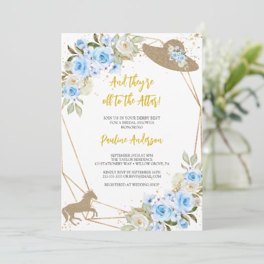 Blauw paard en pet Bruidsdouche Uitnodiging (Staand voorkant)