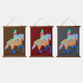 Blauw Paard En Ruiter Serie van 3 Hangend Wandkleed