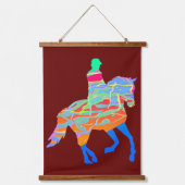 Blauw Paard En Ruiter Serie van 3 Hangend Wandkleed (Voorkant 2)