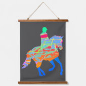 Blauw Paard En Ruiter Serie van 3 Hangend Wandkleed (Voorkant 3)