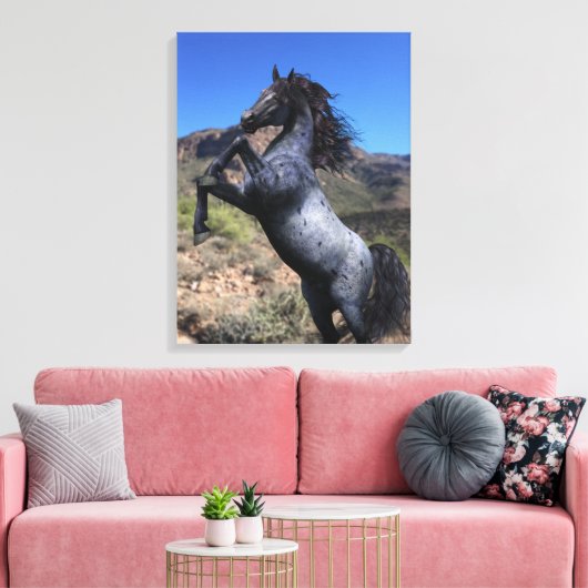 Blauw paard in de woestijn canvas afdruk (Insitu (Woonkamer))