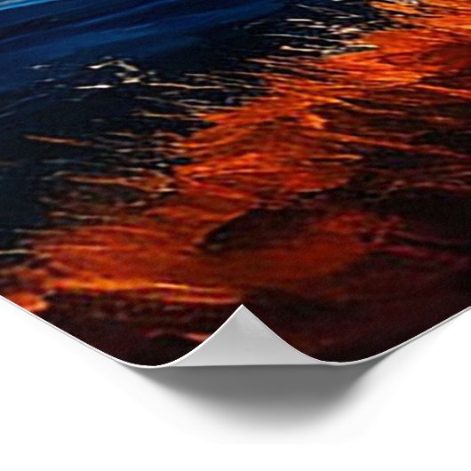 Blauw paard in een levendig zonsondergang landscha poster (Hoek)