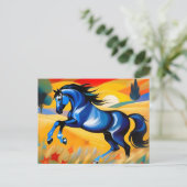 Blauw paard in het veld briefkaart (Staand voorkant)