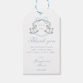 Blauw paard kuif Frans baby jongen douche dank u Cadeaulabel (Voorkant)