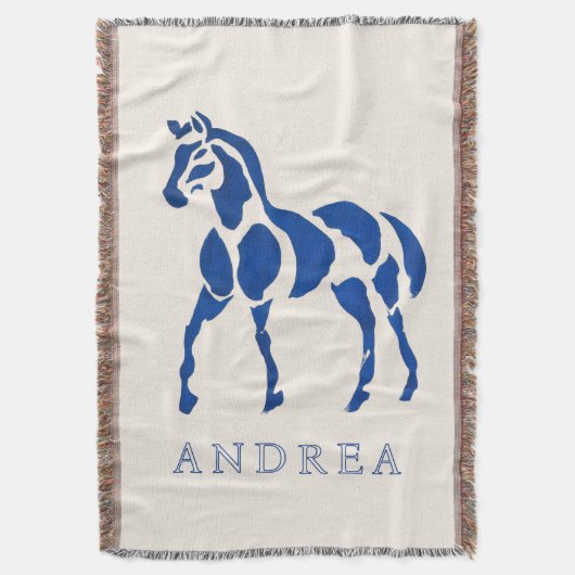 Blauw Paard Schilderen Moderne Equestrian Home Dec Deken (Voorkant Verticaal)