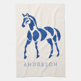 Blauw Paard Schilderen Moderne Equestrian Home Dec Theedoek