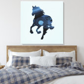 Blauw Paard Sparkle Canvas Afdruk (Insitu (Slaapkamer))