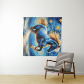 Blauw paard tapijt wandkleed (In Situ (horizontaal))