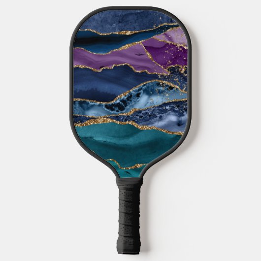 Blauw Paars Abstract Glitter Monogram Pickleball Paddle (Achterkant)