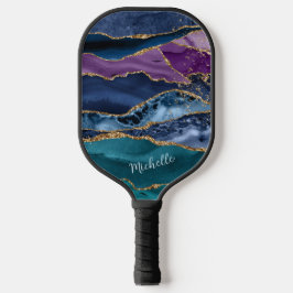 Blauw Paars Abstract Glitter Monogram Pickleball Paddle