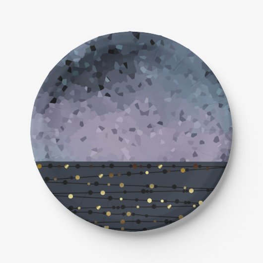 Blauw-paars, abstractie papieren bordje (Voorkant)