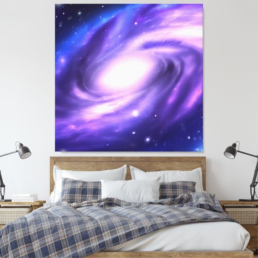 Blauw Paars Acrylverf Galaxy Stretched Canvas (Insitu (Slaapkamer))