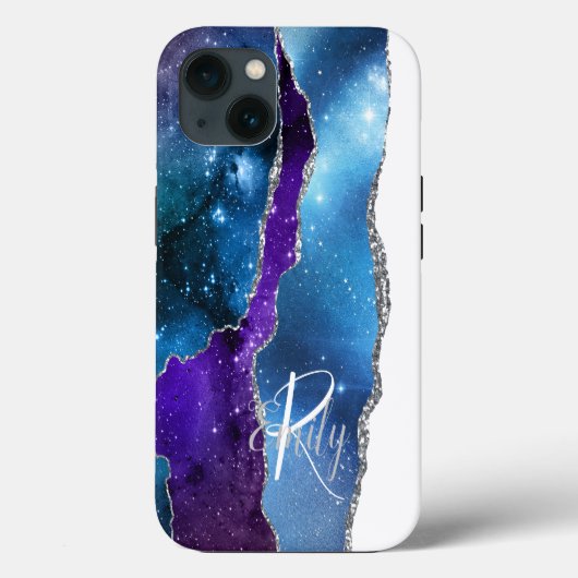 Blauw Paars Agate Marble Abstracte Name Monogram Case-Mate iPhone Case (Achterkant)