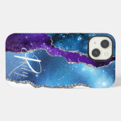 Blauw Paars Agate Marble Abstracte Name Monogram iPhone Hoesje (Achterkant horizontaal)