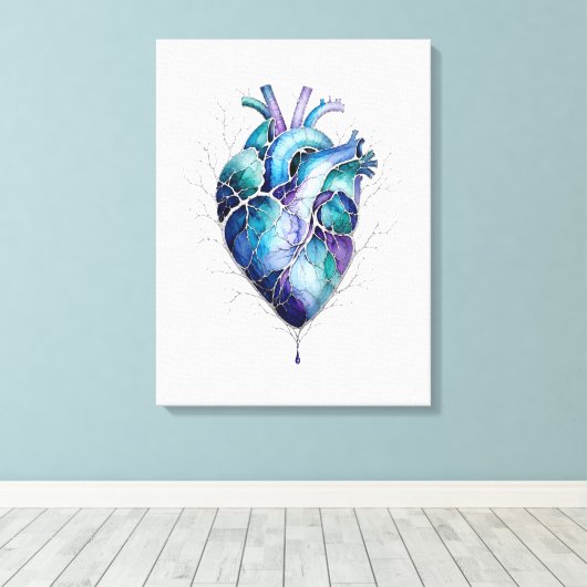 Blauw & Paars Anatomisch Hart Muurkunst Canvas Afdruk (Insitu (Houten vloer))