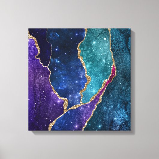Blauw Paars Aqua Goud Aderen Agaat Canvas Afdruk (Voorkant)