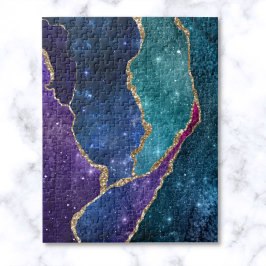 Blauw Paars Aqua Goud Aderen Agaat Legpuzzel