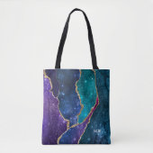 Blauw Paars Aqua Goud Aderen Agaat Monogram Tote Bag (Voorkant)