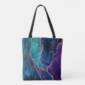 Blauw Paars Aqua Goud Aderen Agaat Monogram Tote Bag (Achterkant)