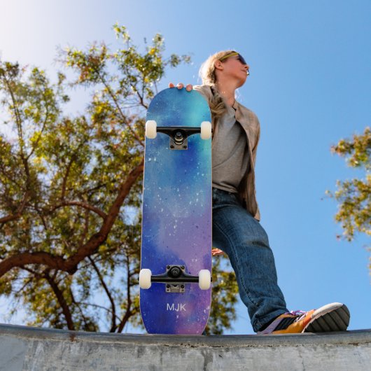 Blauw Paars Aqua Monogram Persoonlijk Skateboard (Buiten 1)