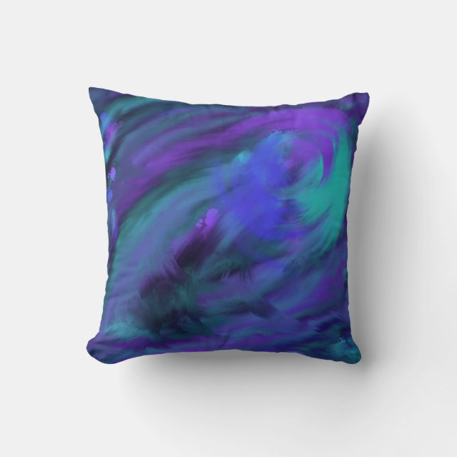 Blauw Paars Aqua Wervelende Schildering & 'Kind' W Kussen (Voorkant)