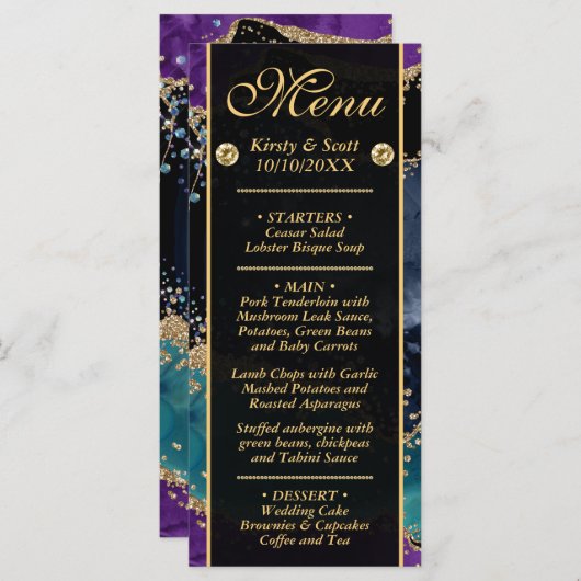 Blauw Paars Blauwgroen goudbruin bruistocht Menu (Voorkant / Achterkant)