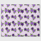 Blauw & Paars Bloemen met violet patroon Cadeaupapier (Vlak)