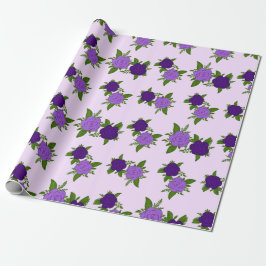 Blauw & Paars Bloemen met violet patroon Cadeaupapier