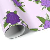 Blauw & Paars Bloemen met violet patroon Cadeaupapier (Rol Hoek)