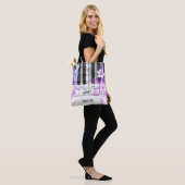 Blauw Paars Bloemen muzieknoten Piano Tote Bag (Op model)