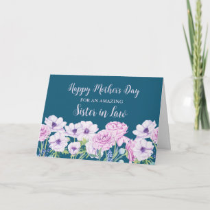 Blauw Paars Bloemen Zuster in de Wet Gelukkige Moe Kaart