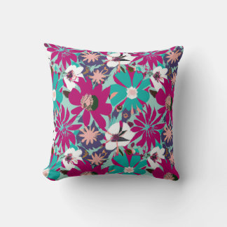 Blauw & Paars Bloemmotief Kussen