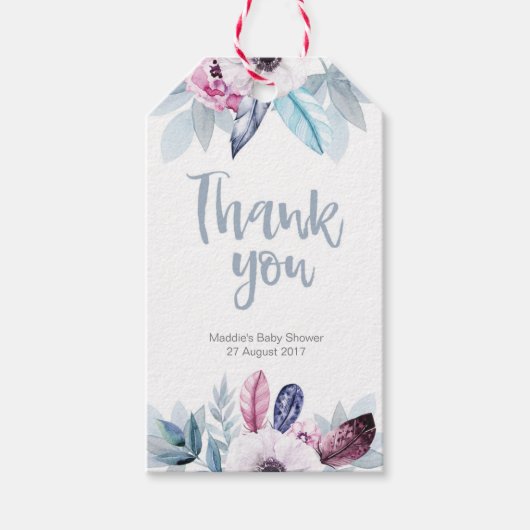 Blauw Paars bloemveer dank u voor labels Cadeaulabel (Voorkant)