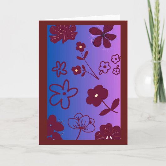 Blauw Paars & Bordeaux Bloemendesign Kaart (Voorkant)