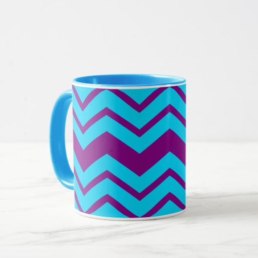 Blauw Paars Chevron Zigzag Ontwerp  Mok (Voorkant links)