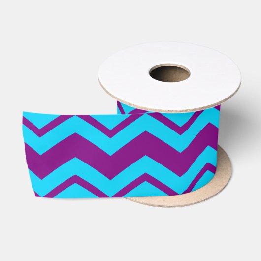 Blauw Paars Chevron Zigzag Ontwerp Satijnen Lint (Spoel)