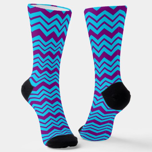 Blauw Paars Chevron Zigzag Ontwerp  Sokken (Gebogen)