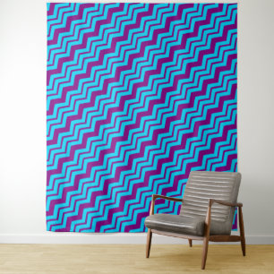 Blauw Paars Chevron Zigzag Ontwerp  Wandkleed