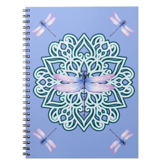 Blauw Paars dragonfly Mandala Notitieboek (Voorkant)
