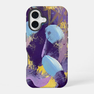 Blauw, paars en geel abstracte kunst iPhone 16 hoesje