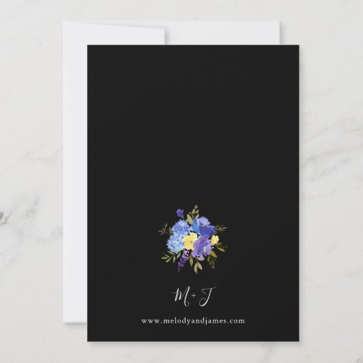 Blauw Paars en geel Floral Weddenschap - zwart Kaart (Achterkant)
