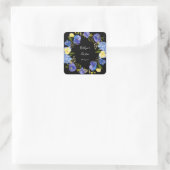 Blauw Paars en geel Floral - zwart Vierkante Sticker (Tas)