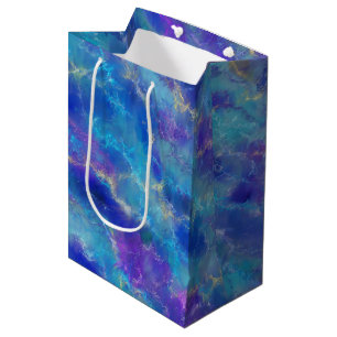 Blauw, paars en goud marmerpatroon medium cadeauzakje
