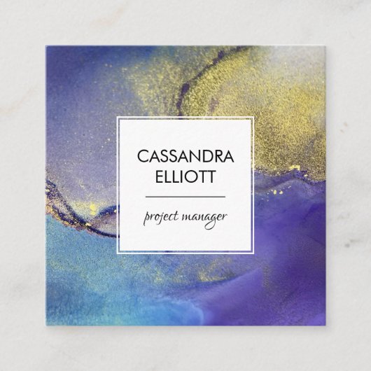 Blauw Paars en goudalcohol Vloeibare inkt Vierkante Visitekaartje (Voorkant)