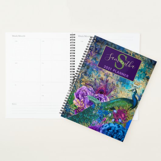  blauw, paars en goudbloem Peacock Planner (Display)