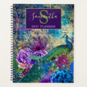  blauw, paars en goudbloem Peacock Planner (Voorkant)